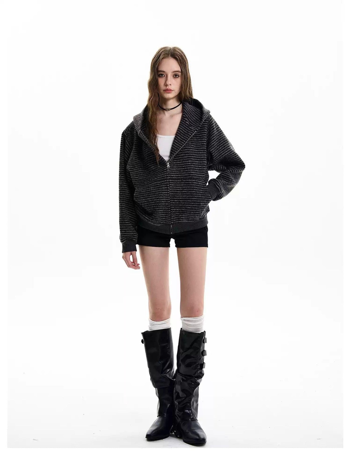 Striped Textured Hooded Jacket