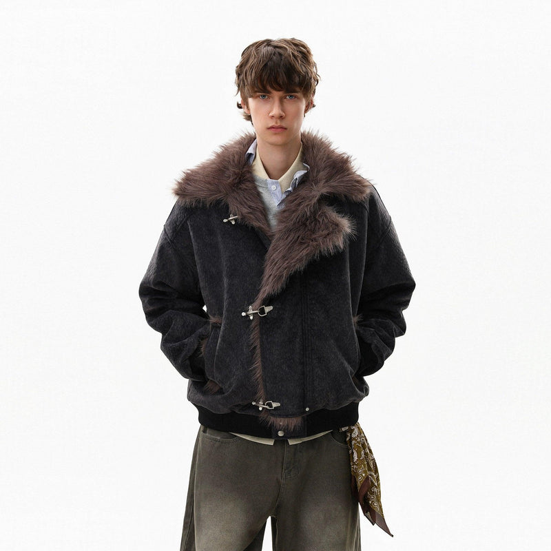 Faux Fur Detailing Fireman Clasp Jacket
