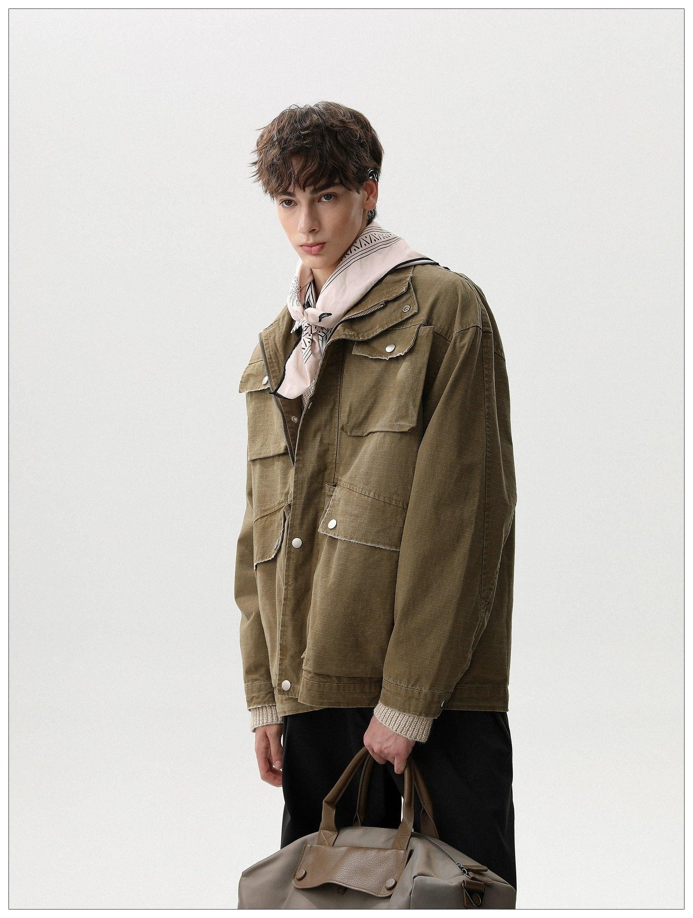 Multiple Pockets Snap Buttoned Jacket