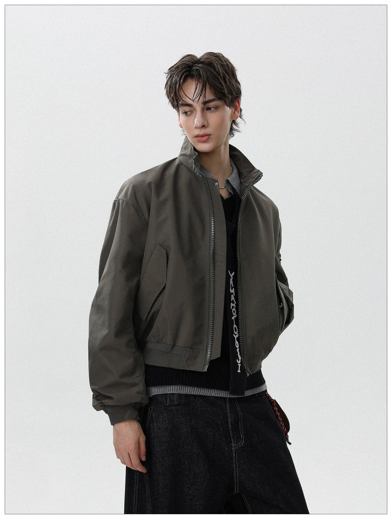 Plain Full-Zip Bomber Jacket