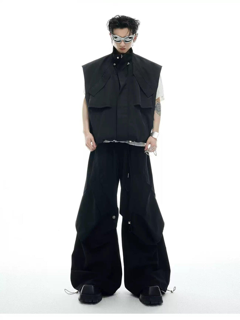 Drawstring Cargo Vest & Slant Pocket Pants Set