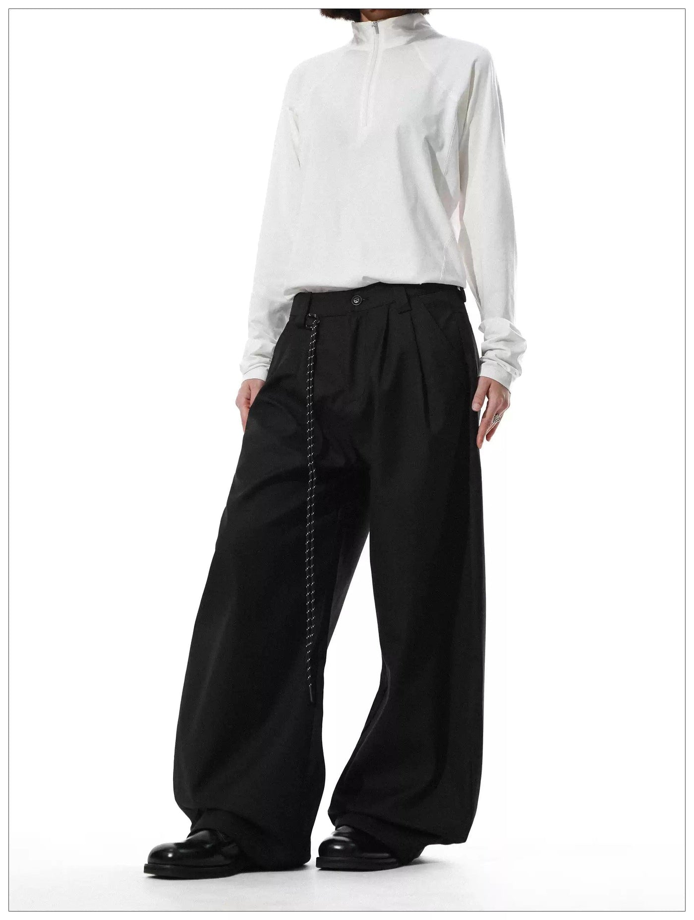 Drawstring Pleats Wide Leg Trousers