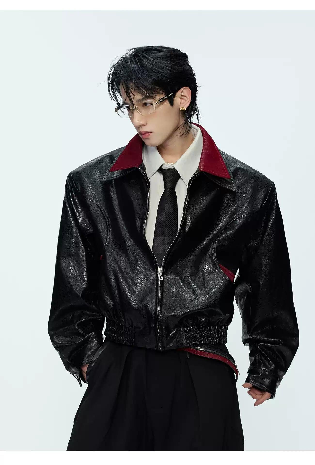 Spliced Ruched Hem Faux Leather Jacket