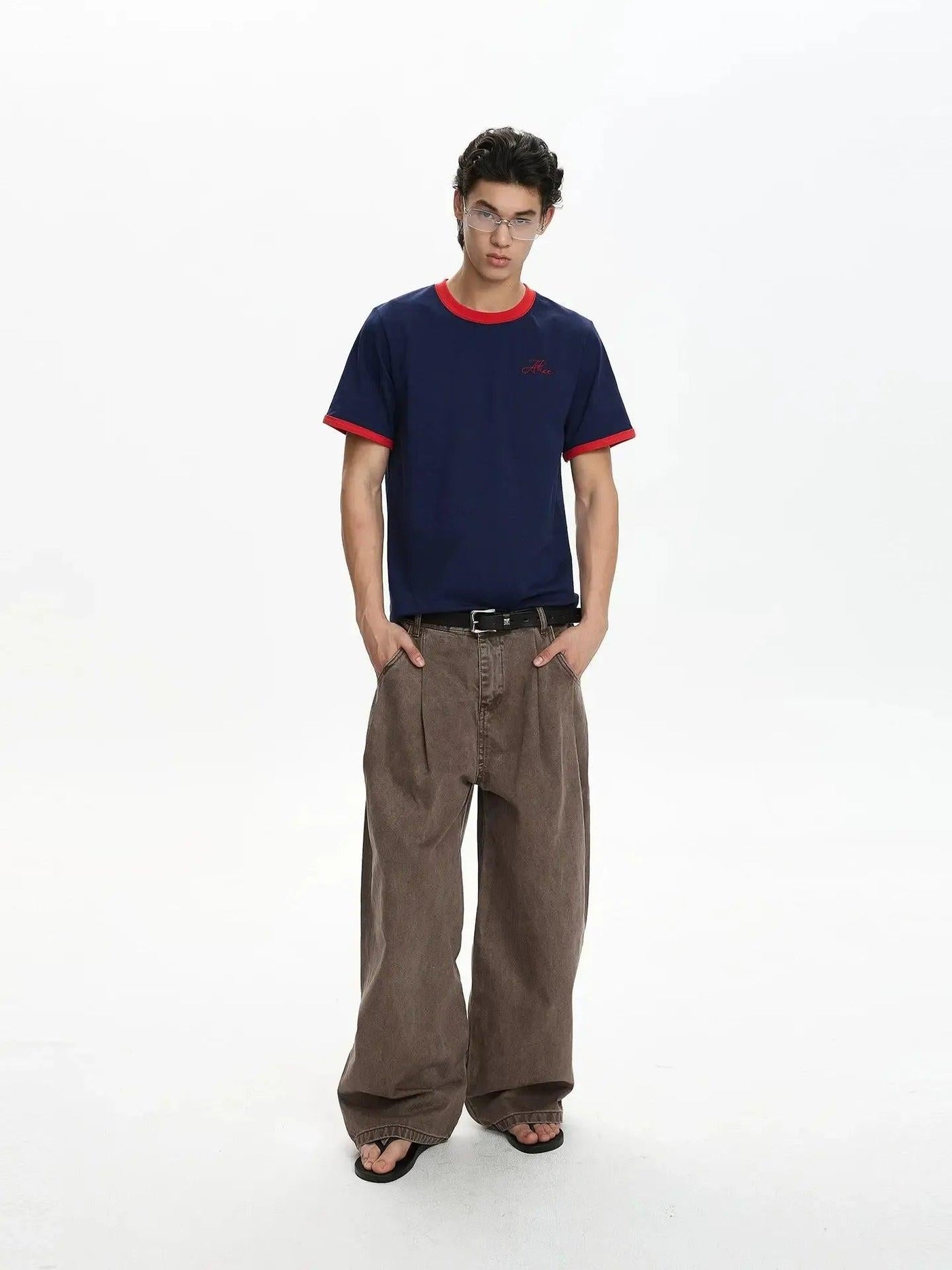 Solid Washed Wide Leg Jeans