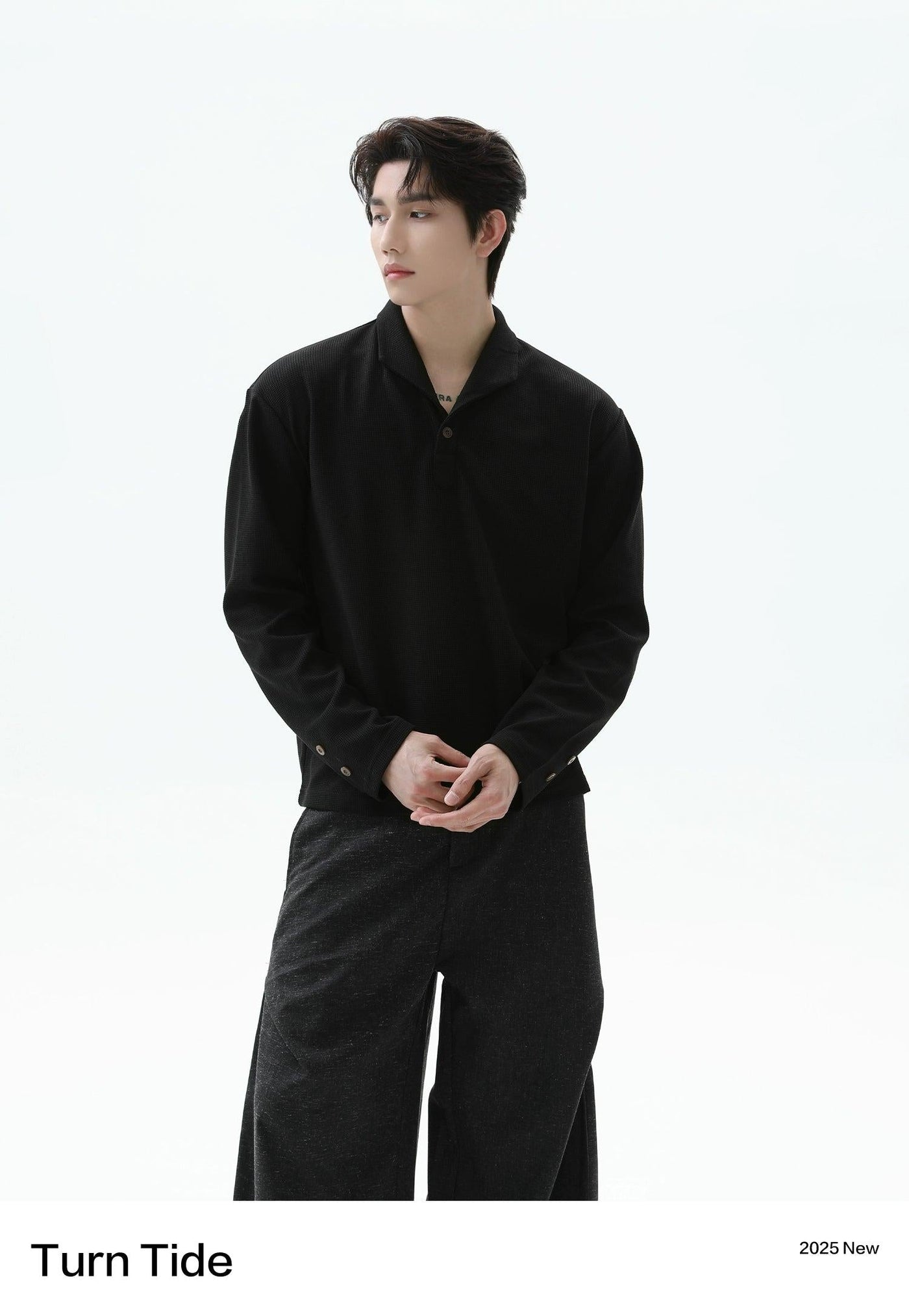 Waffle Textured Long Sleeve Polo