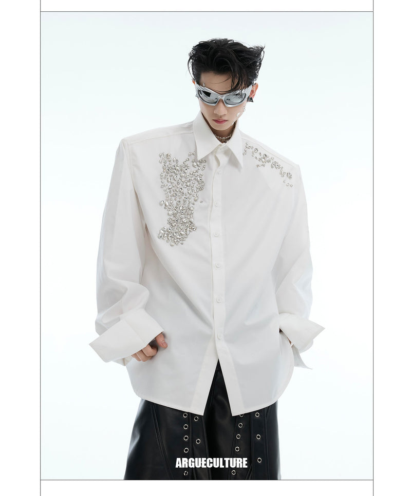 Diamond-Studded Shoulder Pad Shirt