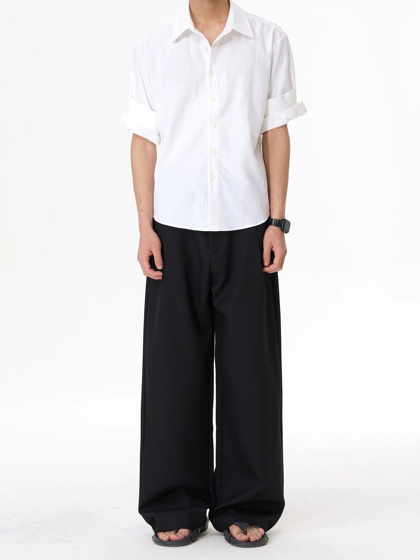 Pleated Belted Straight Leg Trousers
