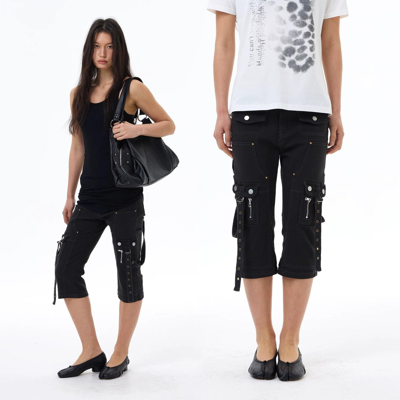 Multiple Details Strapped Pockets Shorts