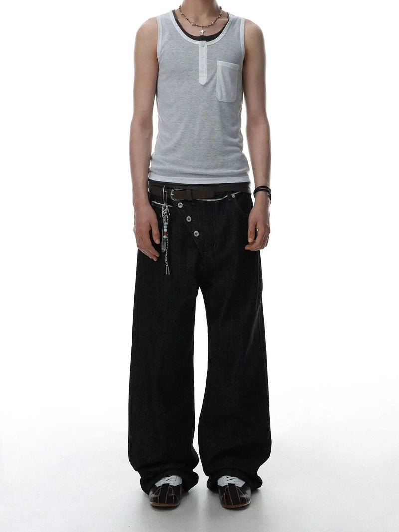 Buttoned Wide Leg Jeans