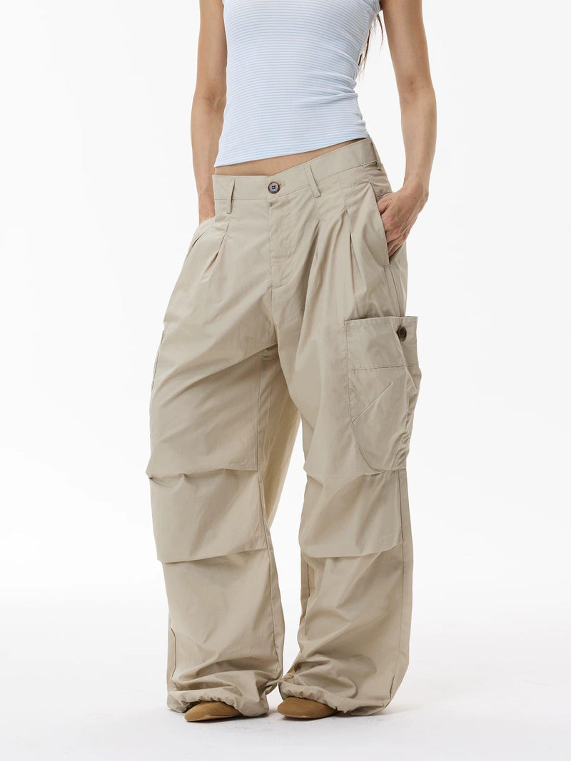 Wide Leg Cargo Pleated Pants