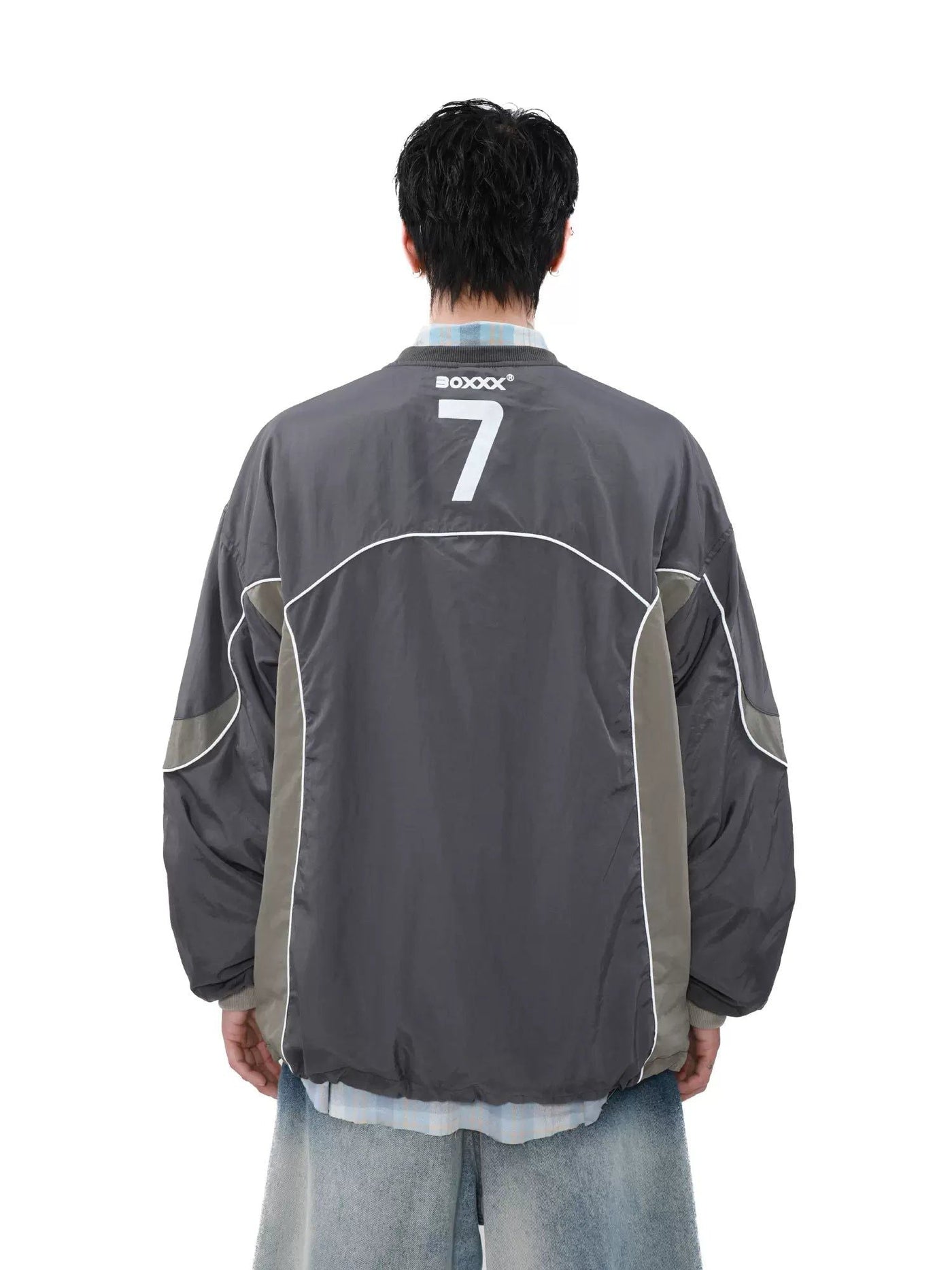 Spliced Effect Contrast Nylon Crewneck