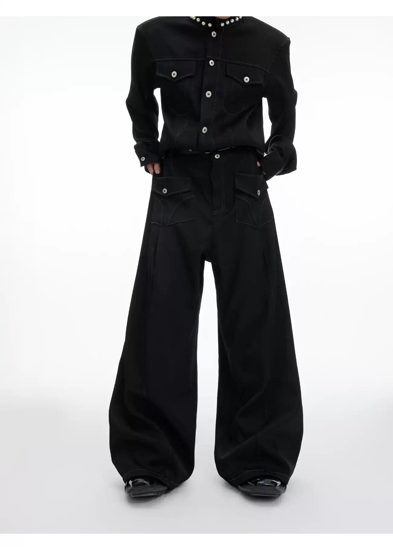Front Buttoned Pockets Wide Leg Jeans