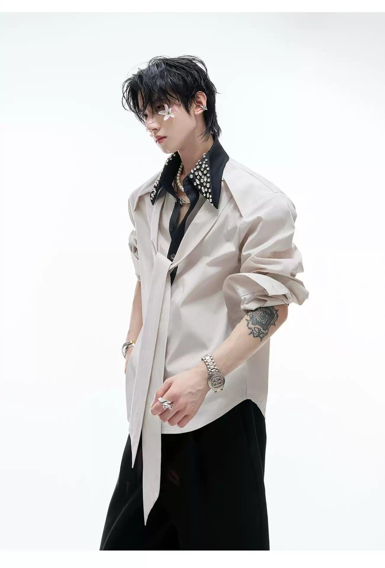 Rhinestone Embellished Strap Detail Shirt