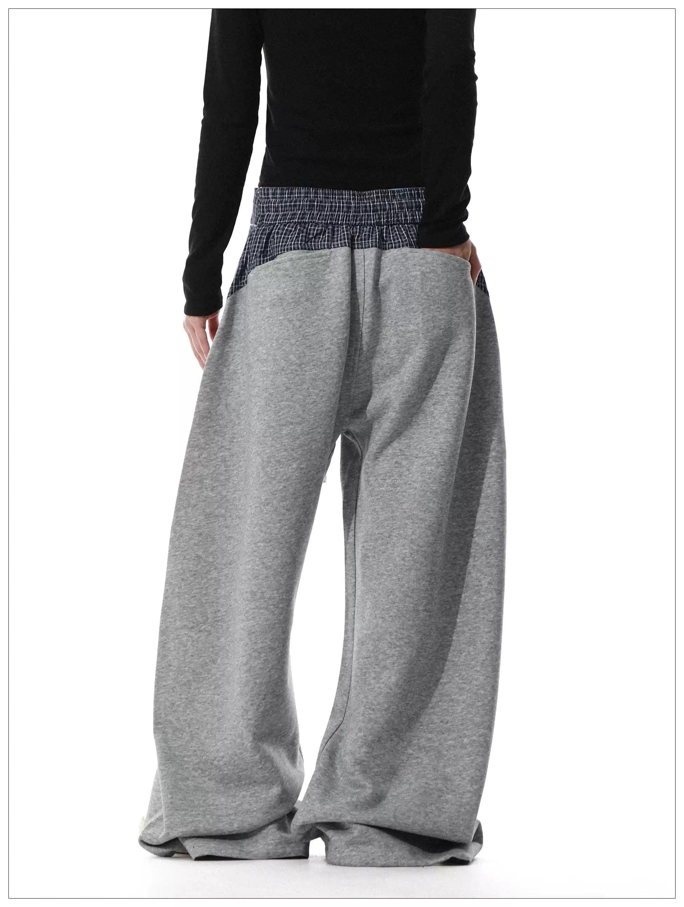 Drawstring Plaid Waist Wide Sweatpants