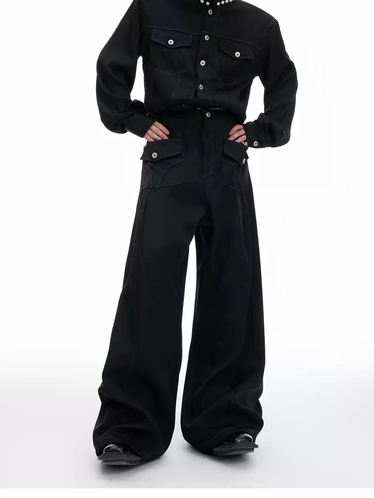 Front Buttoned Pockets Wide Leg Jeans