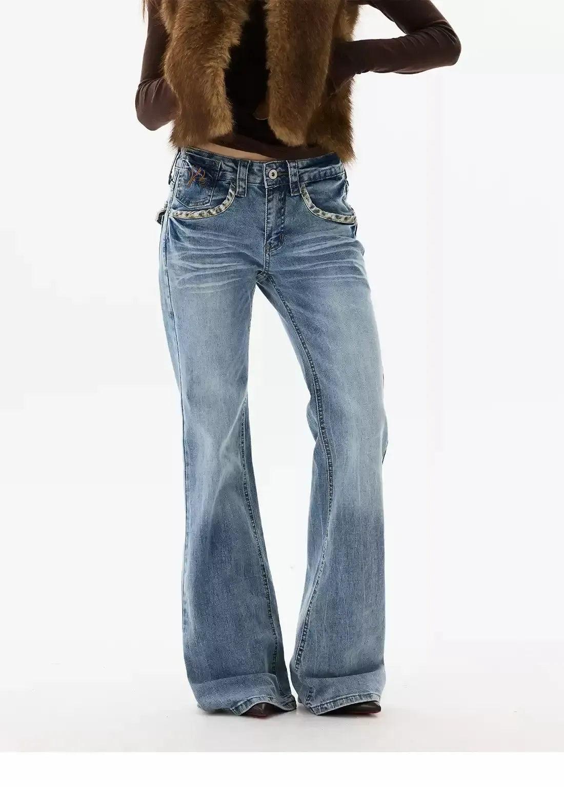 Washed Faded Flared Jeans