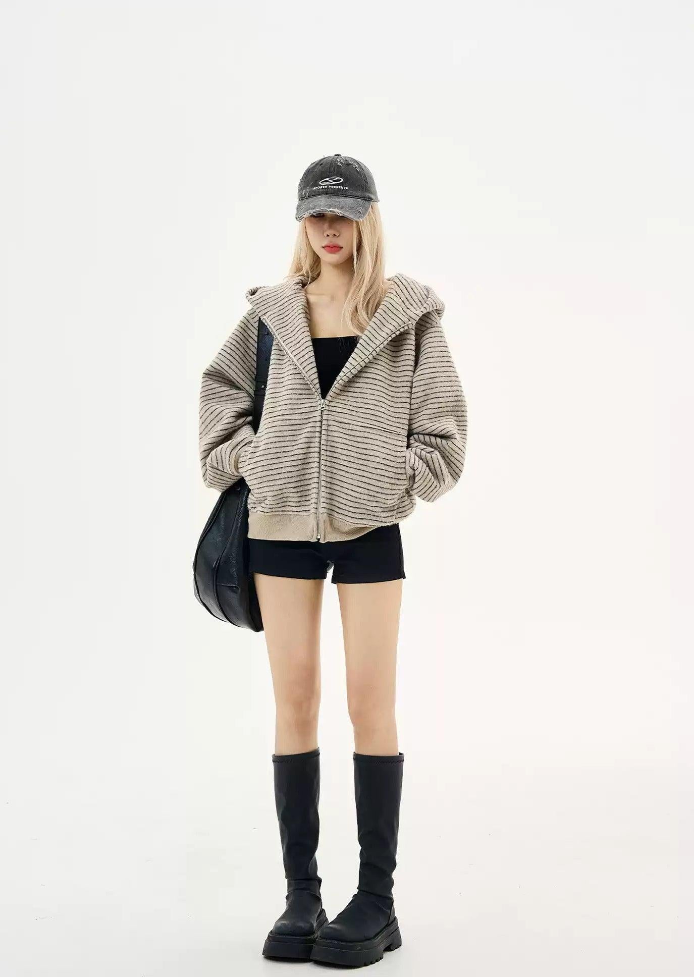 Striped Textured Hooded Jacket