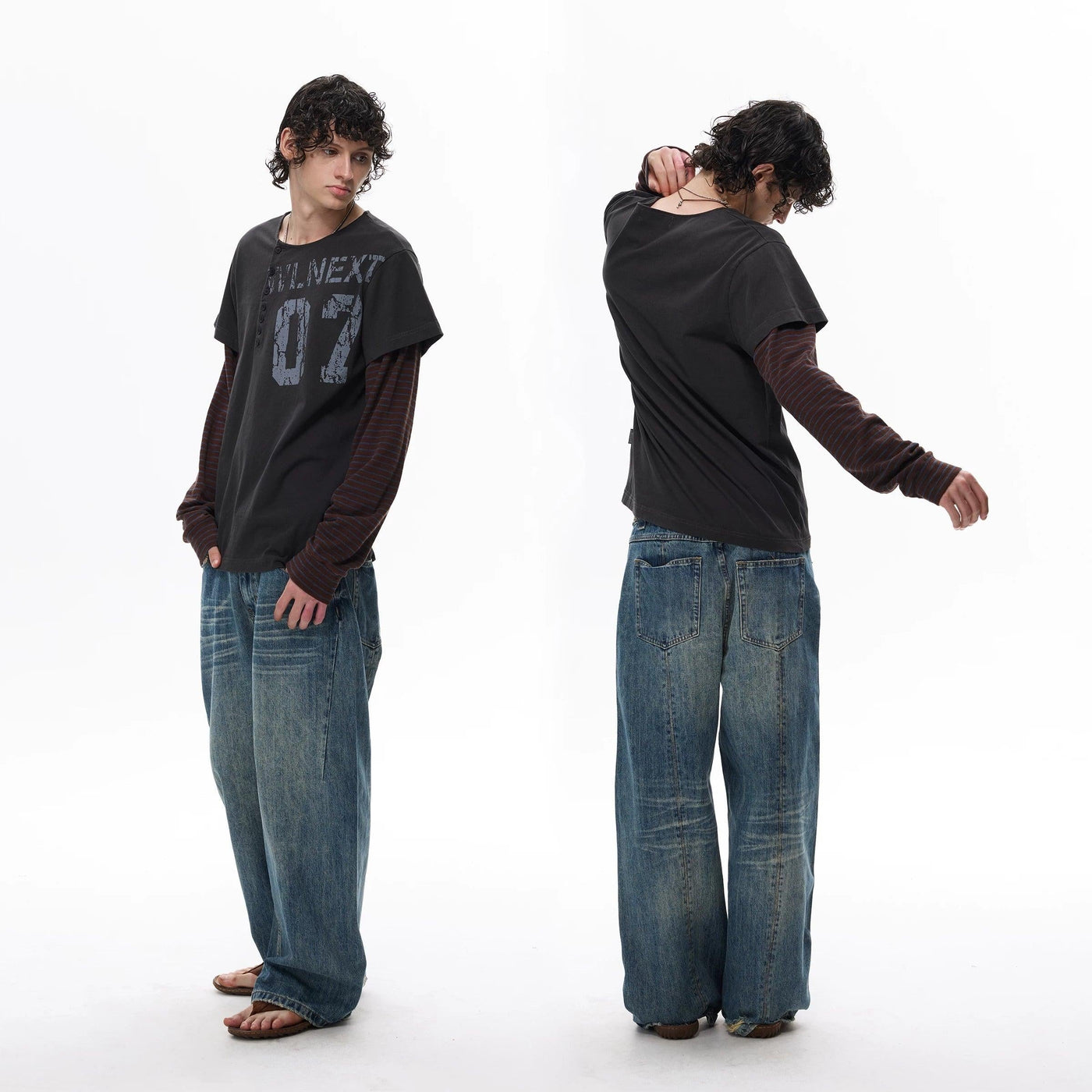 Side Line Buttoned Layered Long Sleeve T-Shirt
