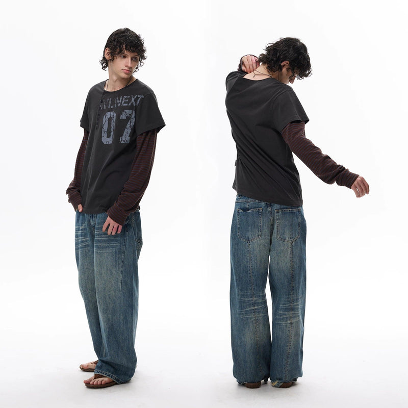 Side Line Buttoned Layered Long Sleeve T-Shirt