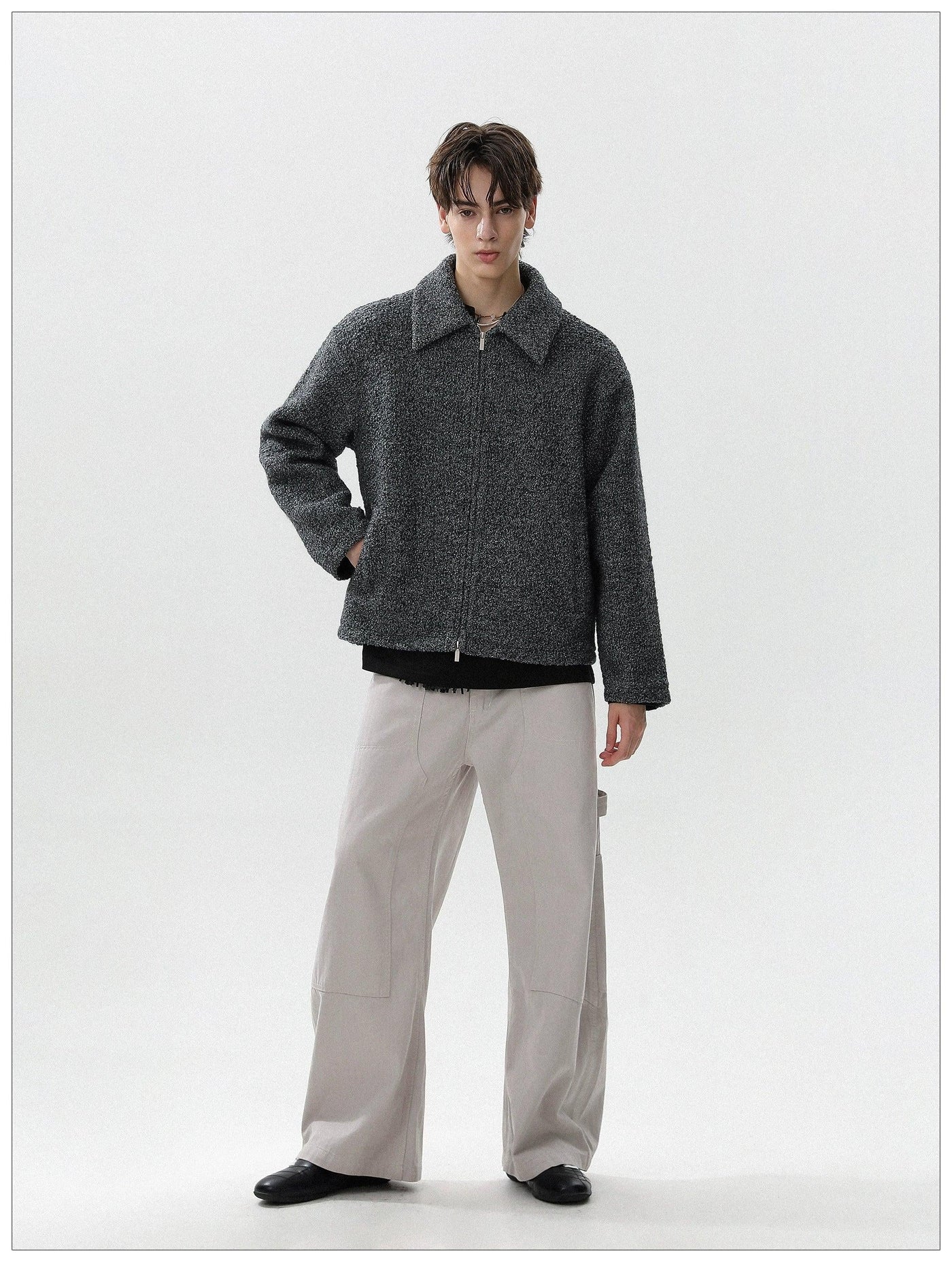 Fuzzy Textured Zip-Up Jacket