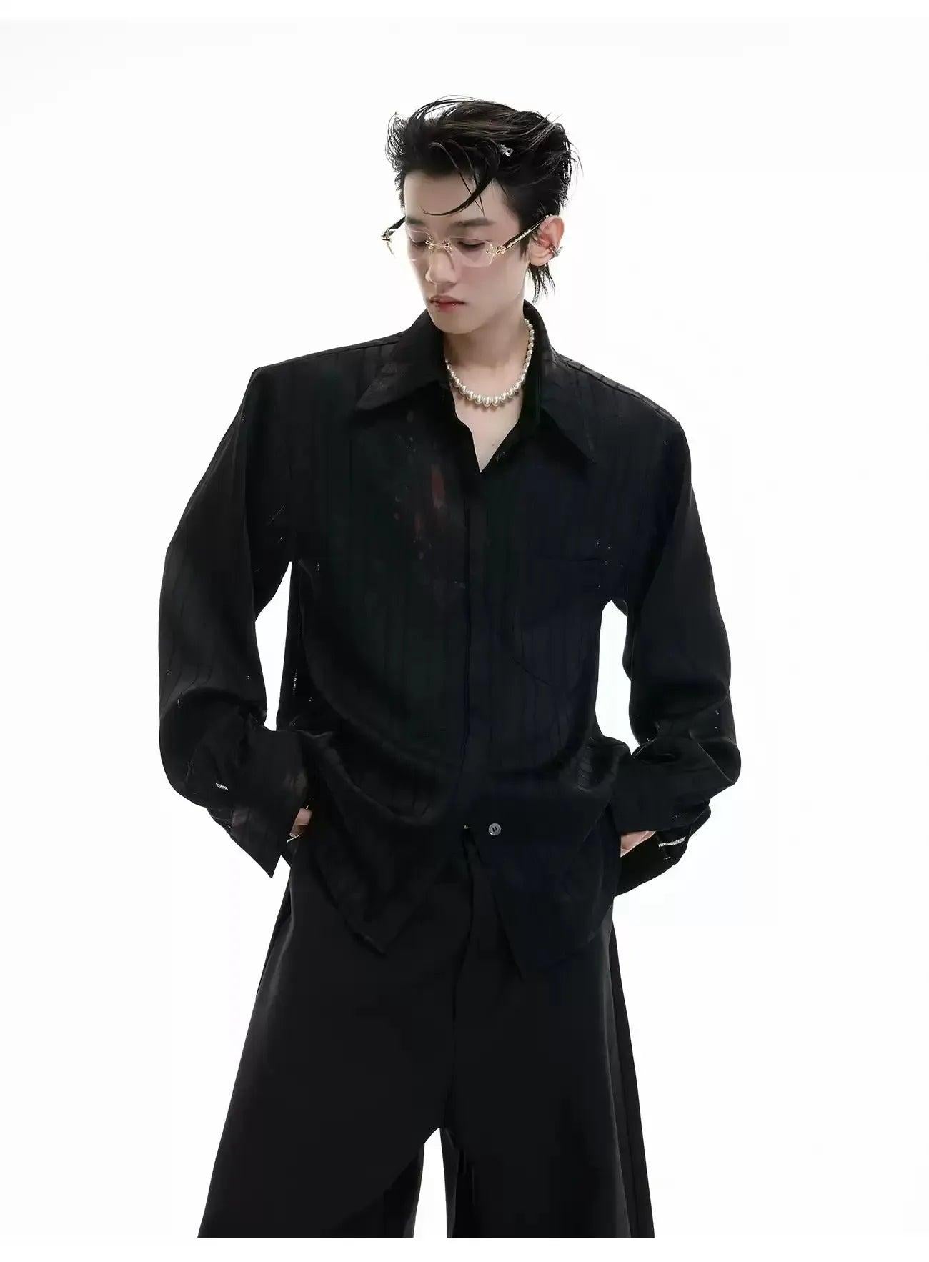 Line Textured Sheer Buttoned Shirt