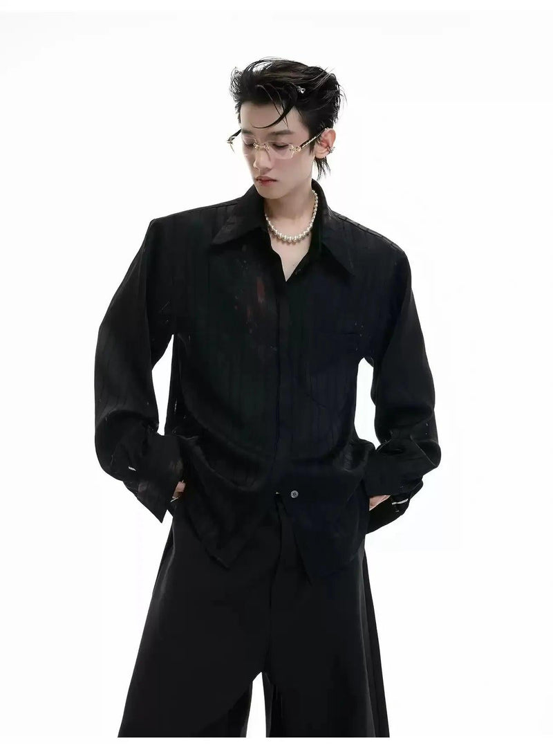 Line Textured Sheer Buttoned Shirt