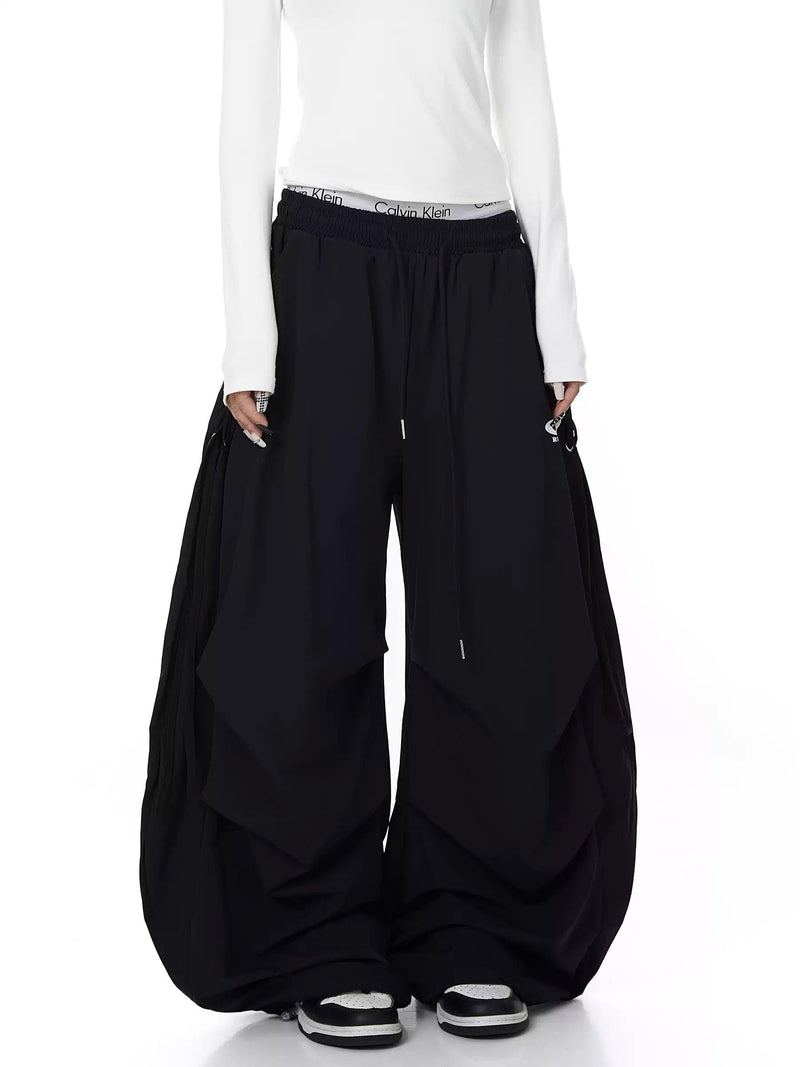 Drawstring Waist Logo Parachute Pants