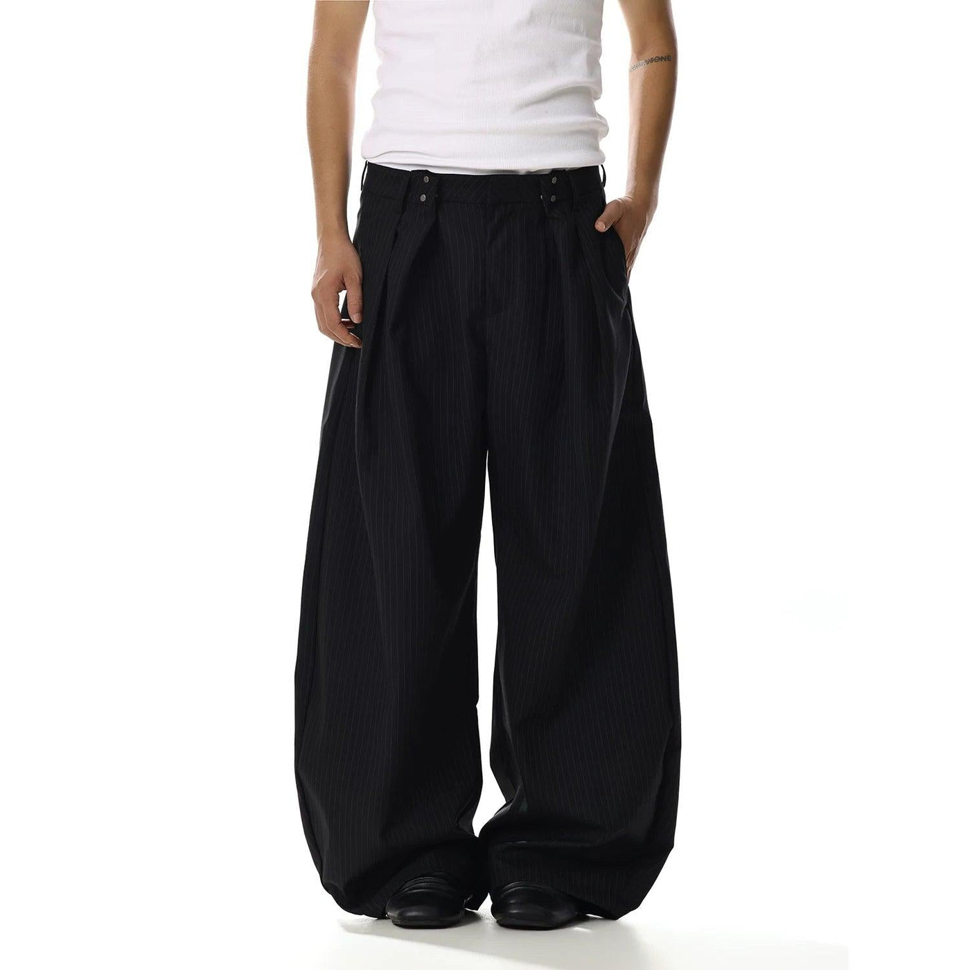 Pleated Striped Wide Cut Trousers