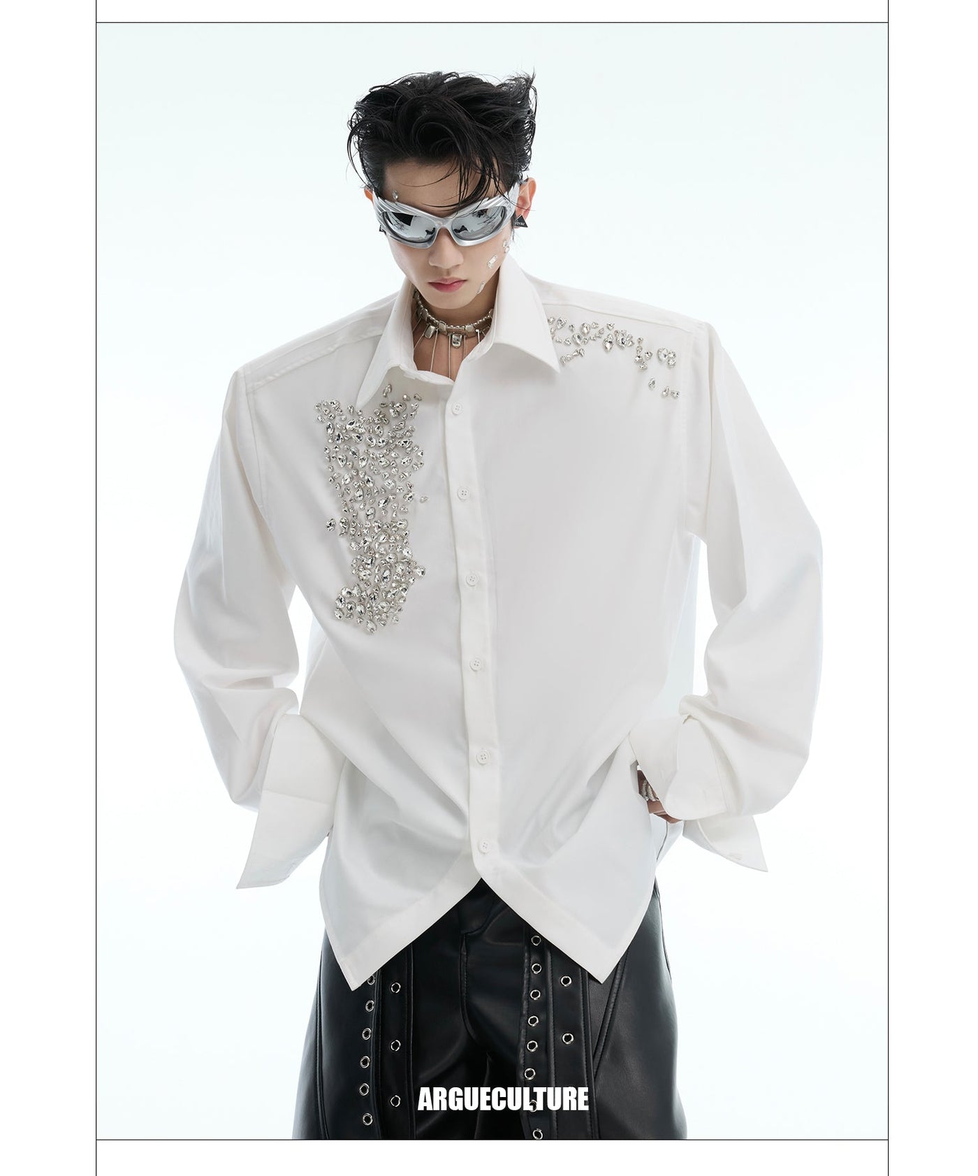 Diamond-Studded Shoulder Pad Shirt