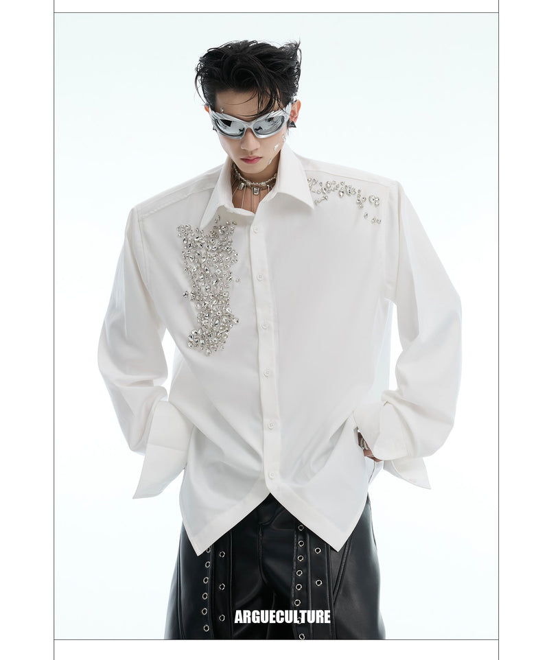 Diamond-Studded Shoulder Pad Shirt