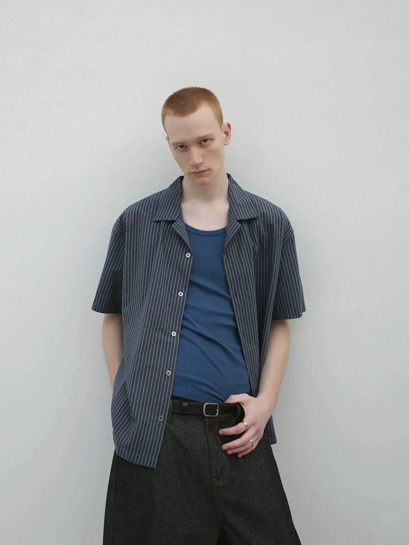 Vintage Striped Shirt Short Sleeve Shirt