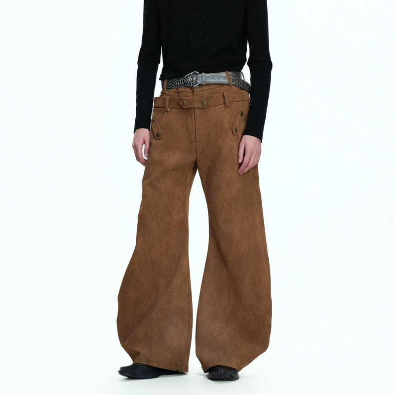 Double Waist Micro Suede Barrel Pants