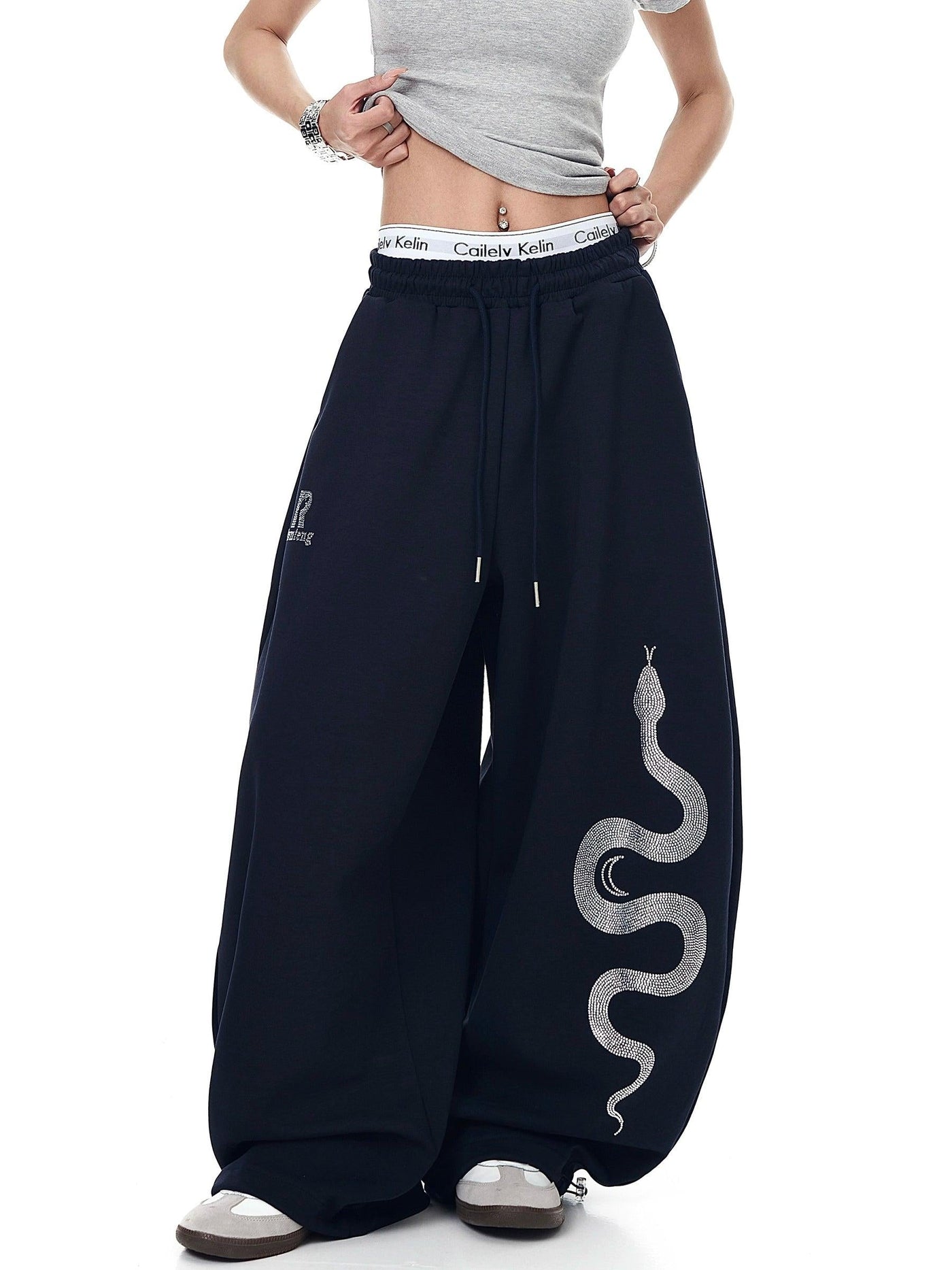 Rhinestone Snake Drawstring Sweatpants