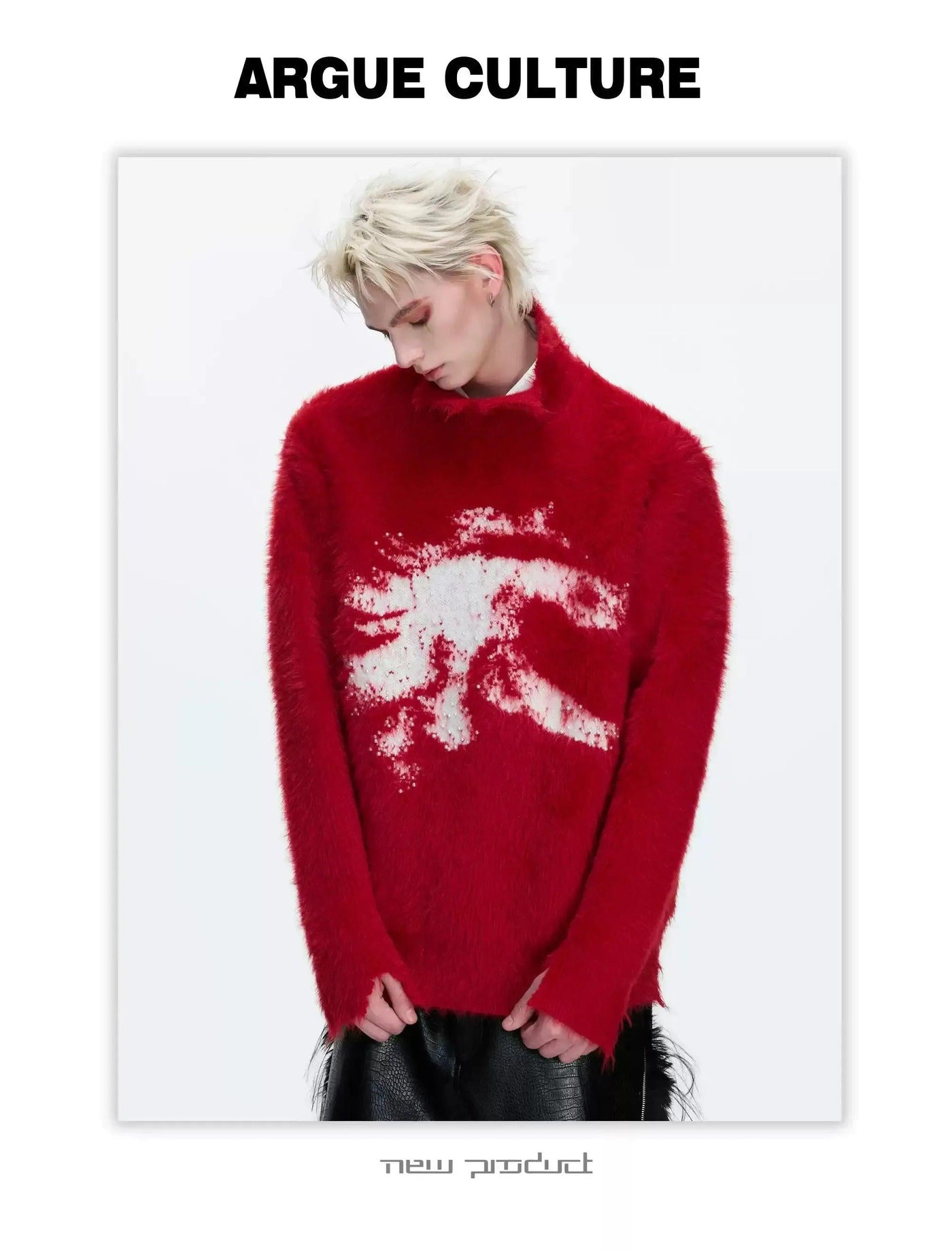 Abstract Contrast Faux Fur Sweater