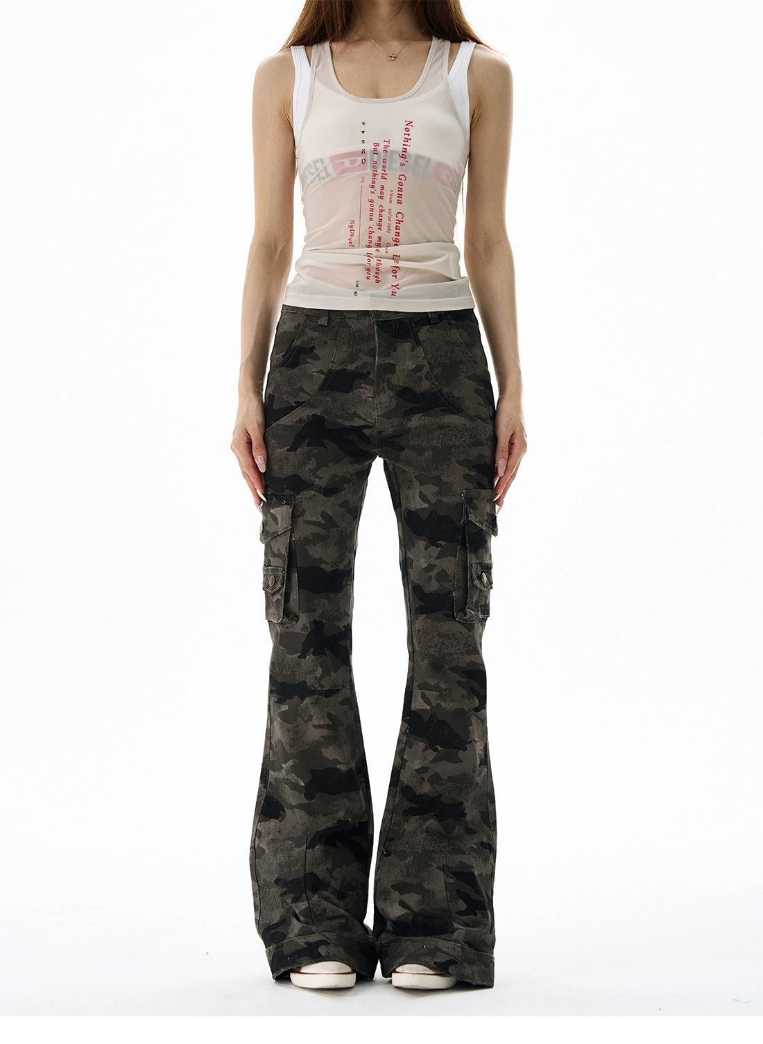 Camouflage Cargo Flared Jeans