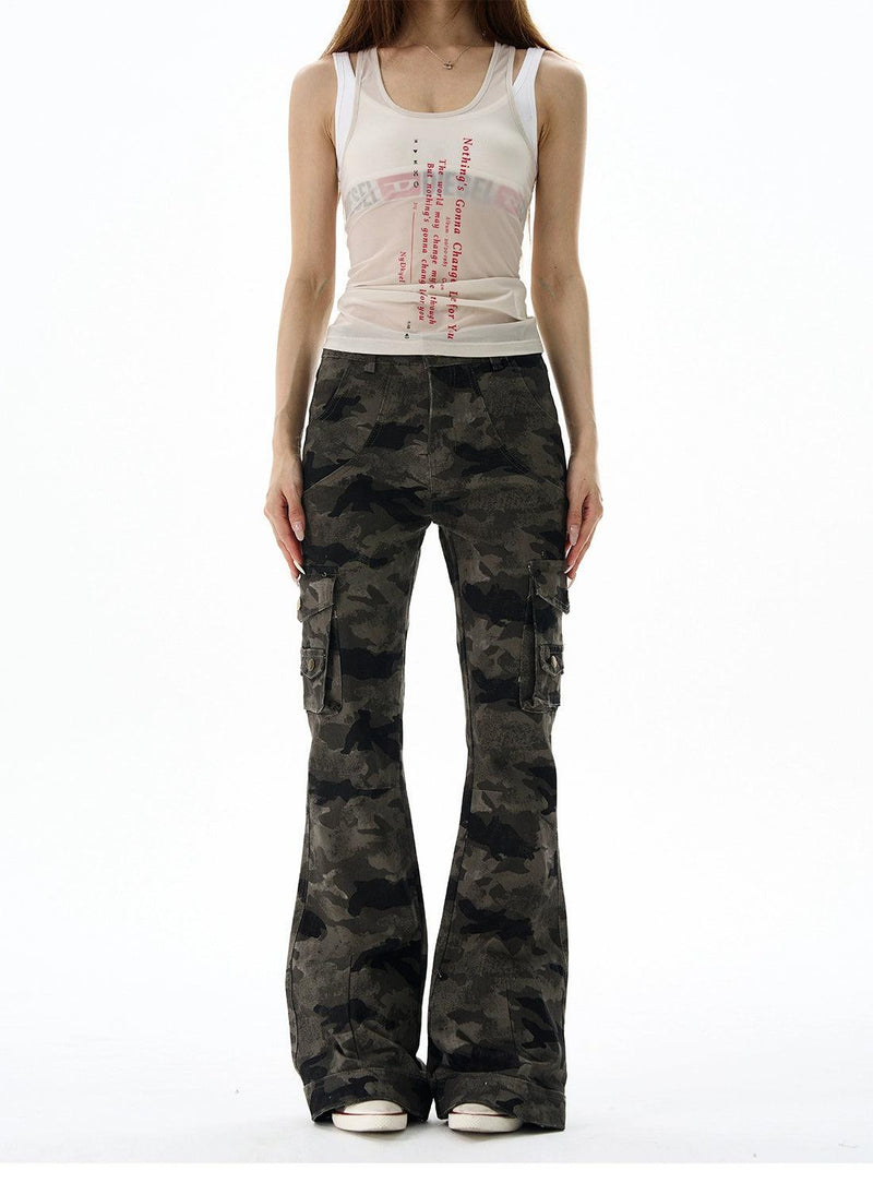 Camouflage Cargo Flared Jeans