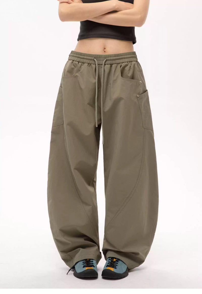 Drawstring Structured Barrel Pants