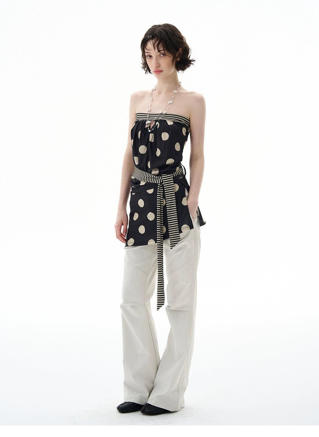 Striped Waist Strap Polka Dot Tube Top