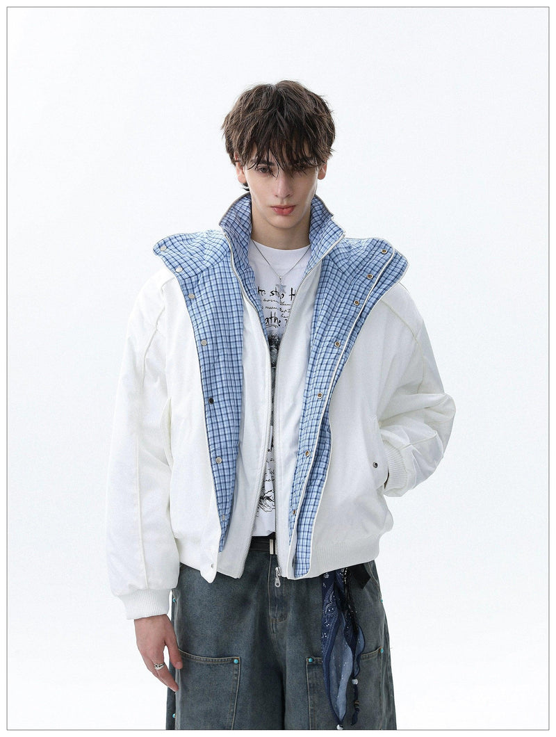 Checker Spliced Bomber Jacket