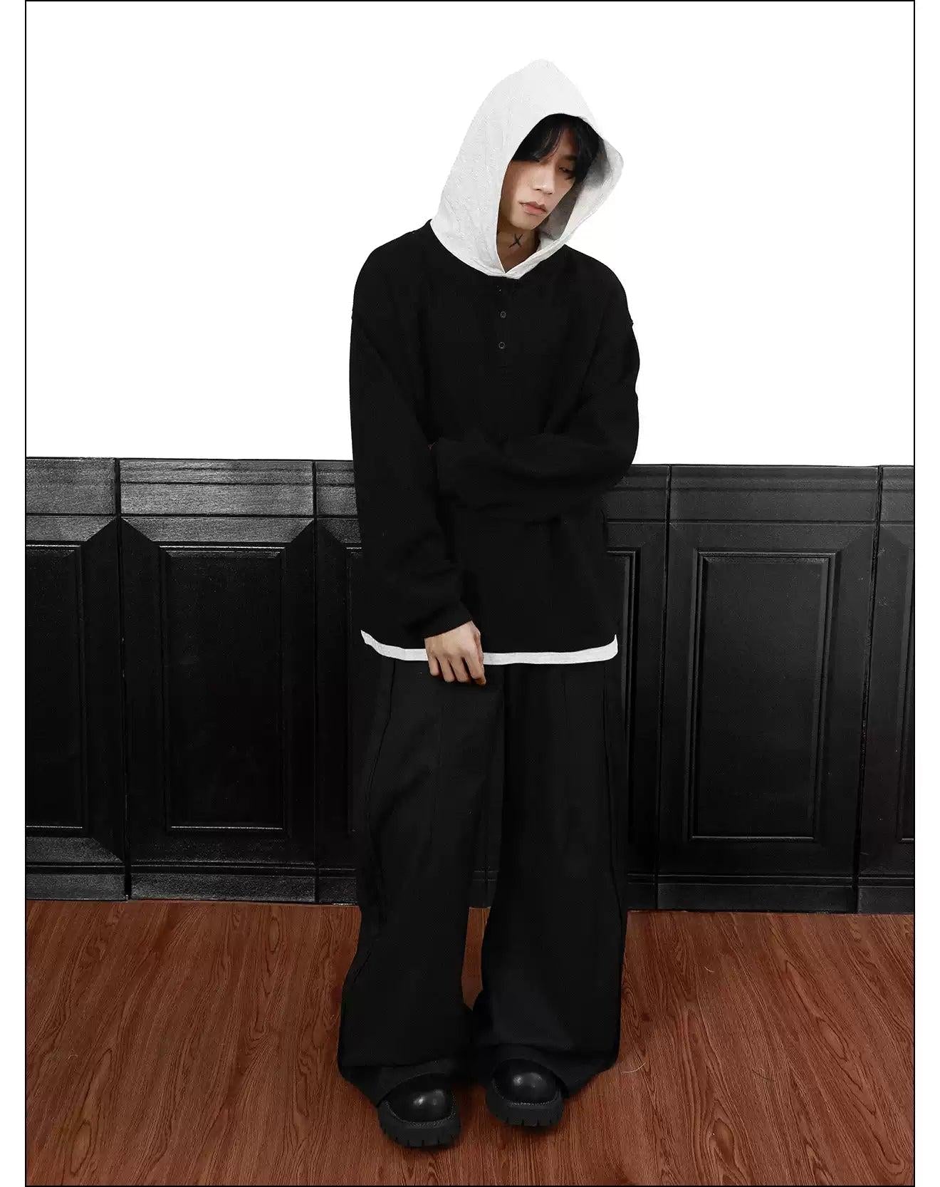 Waffle Knit Contrast Spliced Hoodie