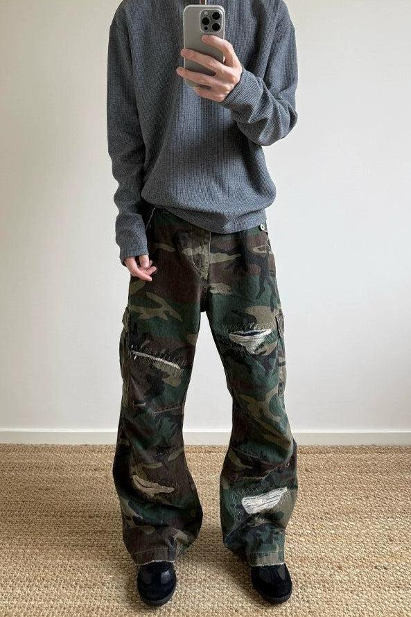 Stitches and Rips Camouflage Jeans