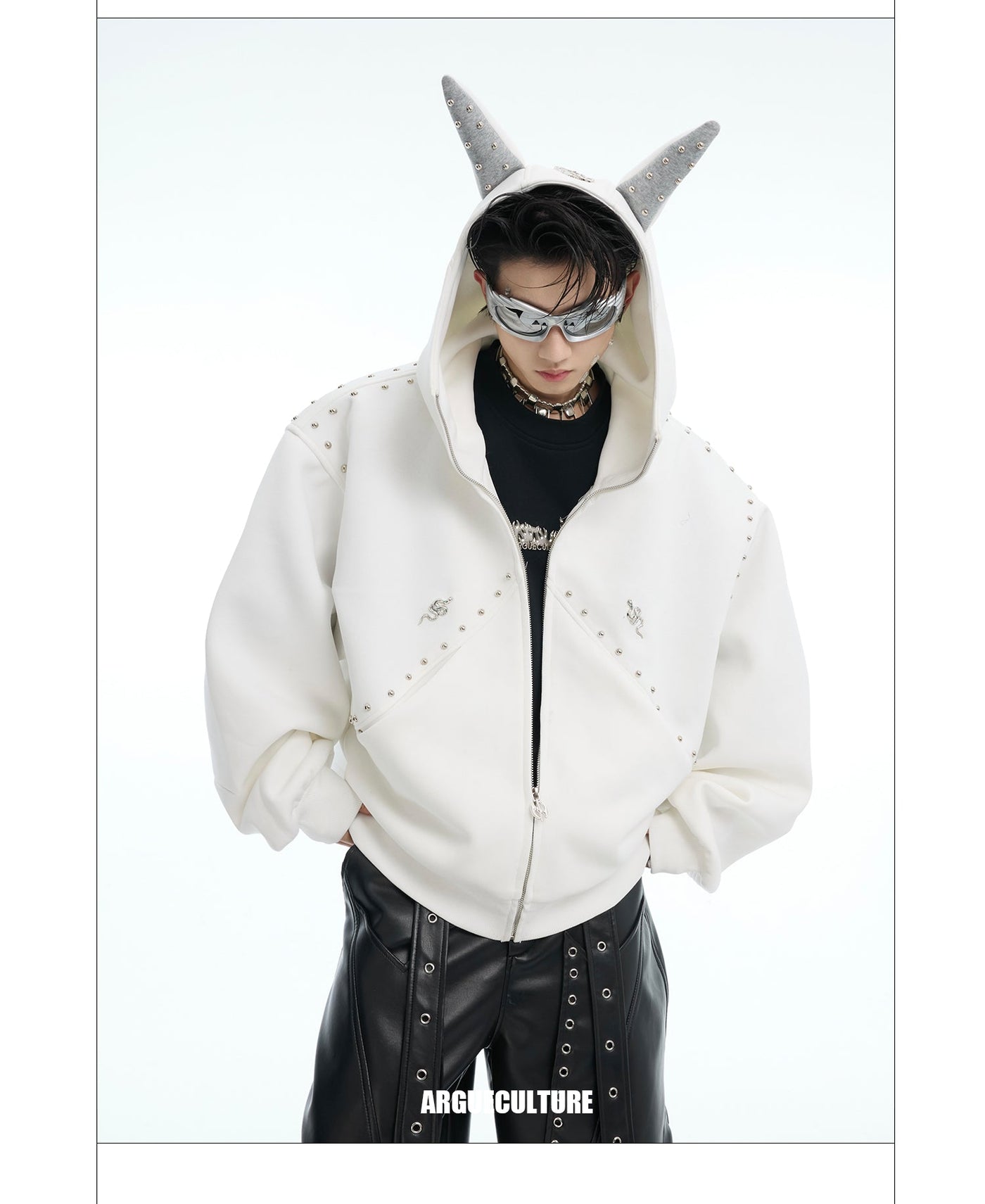 Stitched Rivet Doberman Zip-Up Hoodie