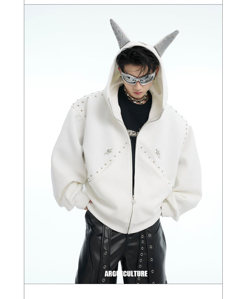 Stitched Rivet Doberman Zip-Up Hoodie