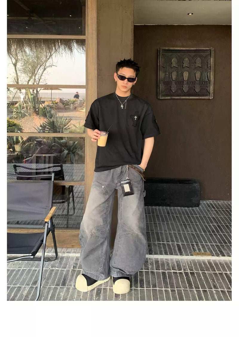 Faded Double-Knee Cargo Jeans