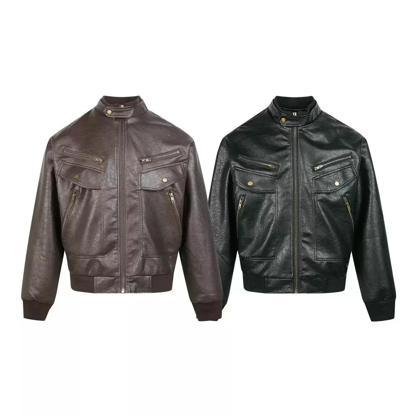 Multiple Zips Textured PU Leather Jacket