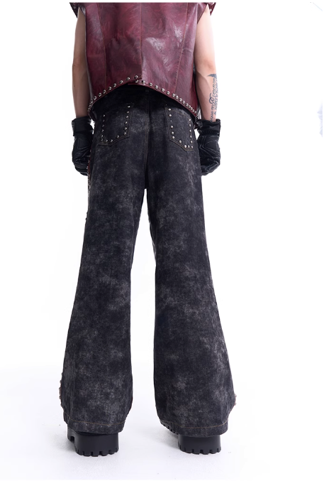 Structured Metal Rivet PU Leather Vest & Spliced Pants Set