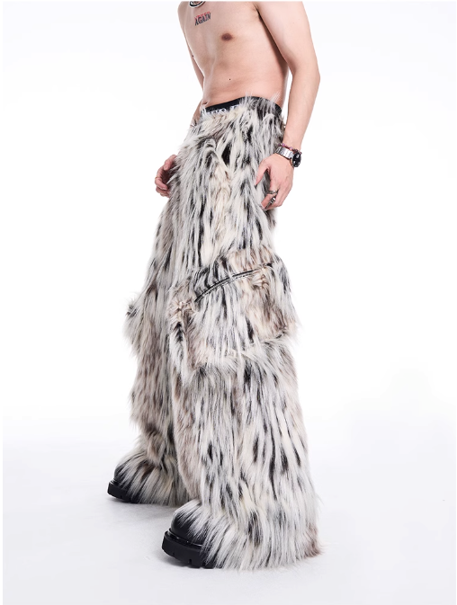 Furry Leopard Jacket & Side Pocket Pants Set