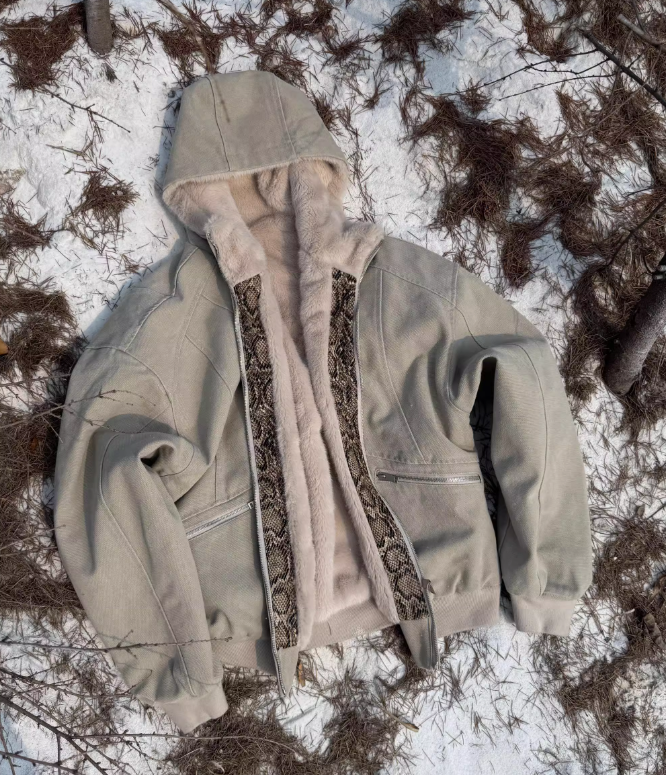 Python Patched Fleece Lined Hooded Jacket