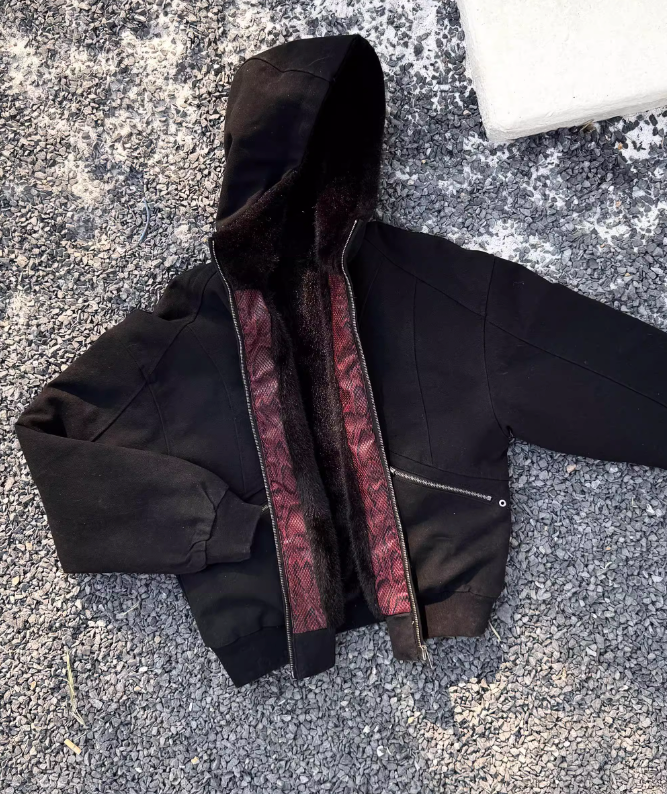 Python Patched Fleece Lined Hooded Jacket