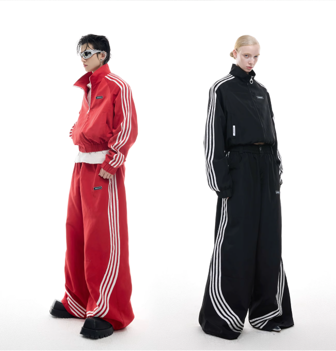Four-Bar Athletic Jacket & Loose Pants Set